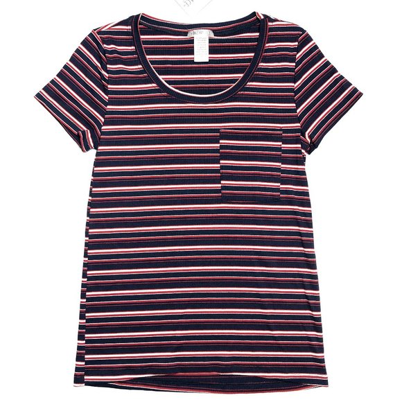Honey and Lace Dixon Tee Red White & Blue Stripes Ribbed Material Small New NWT - Picture 1 of 5